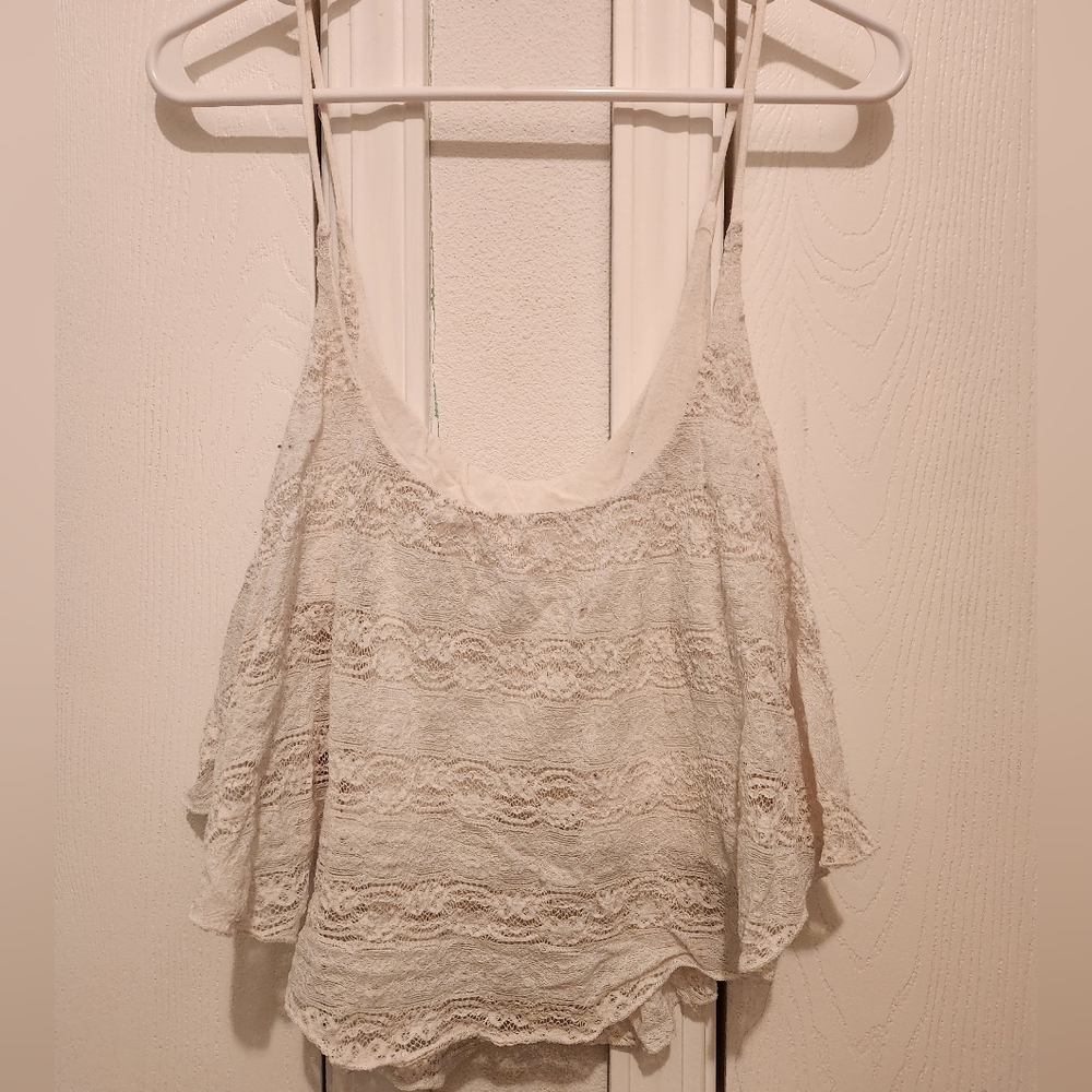 White lace v shape spaghetti strap